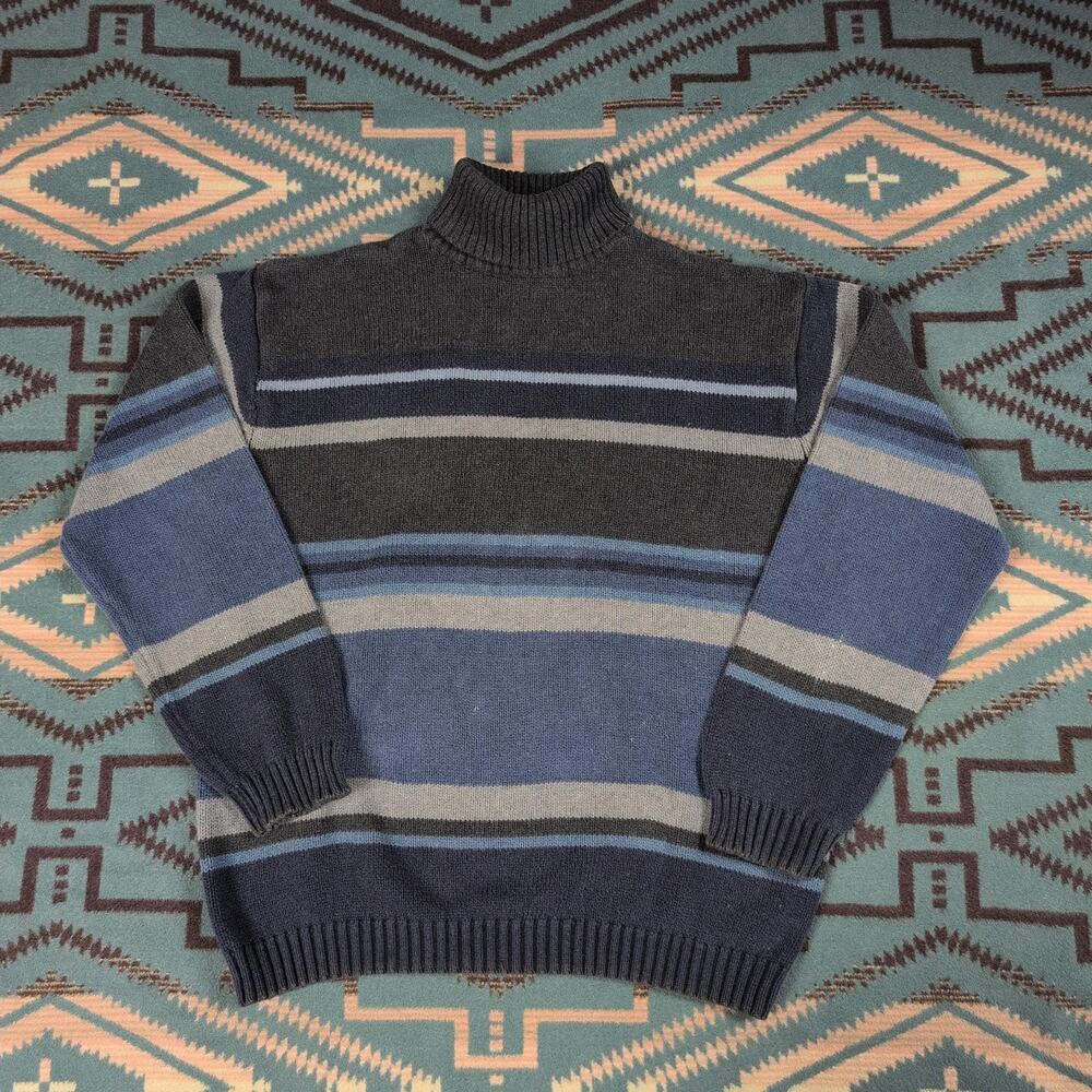 VTG Y2K CHEROKEE Multicolor Striped Cable-Knit Turtleneck Sweater Women's Size M